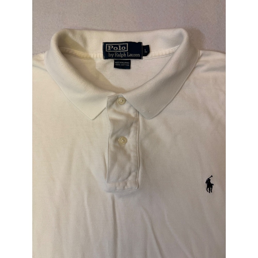Polo Ralph Lauren Mens Large Cream White Cotton Pique Short Sleeve Polo Shirt